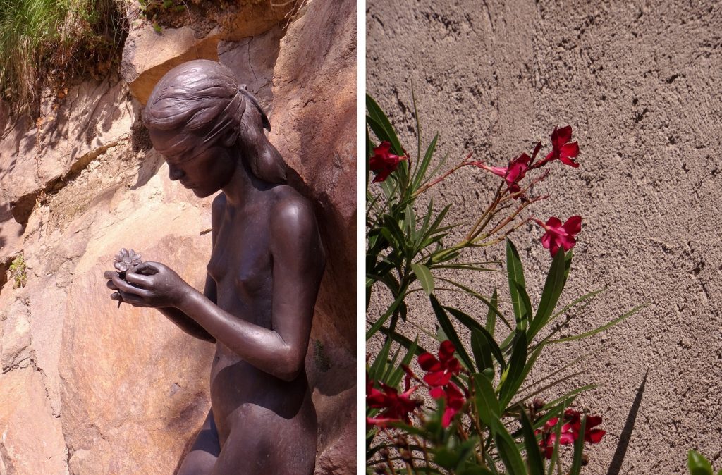 Statue d'une jeune fille dans les jardins botaniques de Trauttmansdorff