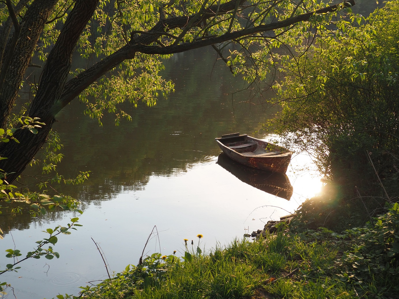 Coucher de soleil sur la rivière Savaza en République Tchèque